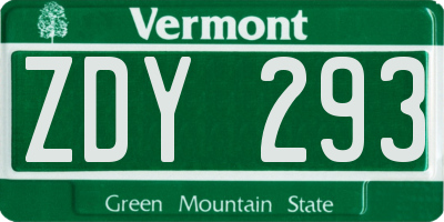 VT license plate ZDY293