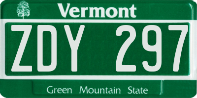 VT license plate ZDY297
