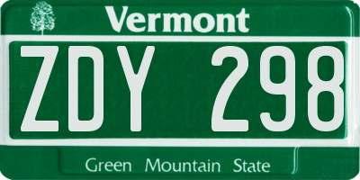 VT license plate ZDY298
