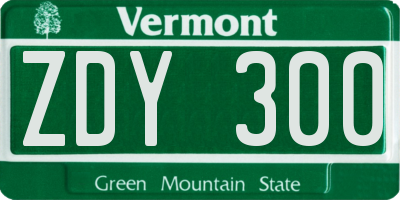VT license plate ZDY300