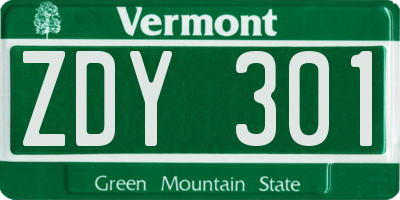 VT license plate ZDY301