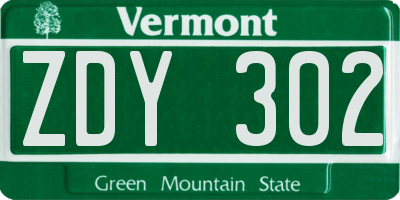VT license plate ZDY302