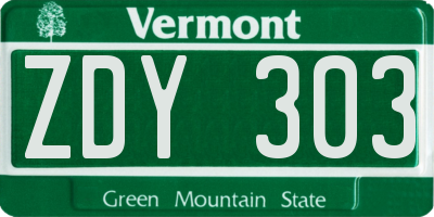 VT license plate ZDY303
