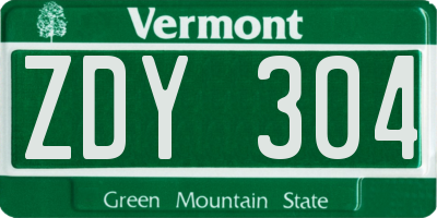 VT license plate ZDY304
