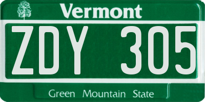 VT license plate ZDY305