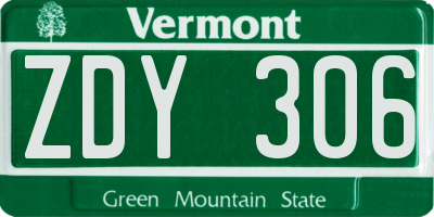 VT license plate ZDY306