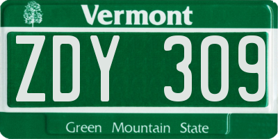 VT license plate ZDY309