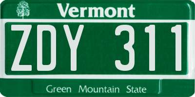 VT license plate ZDY311