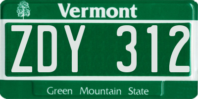 VT license plate ZDY312