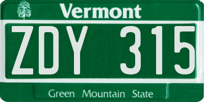 VT license plate ZDY315