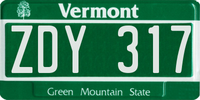 VT license plate ZDY317