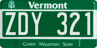 VT license plate ZDY321