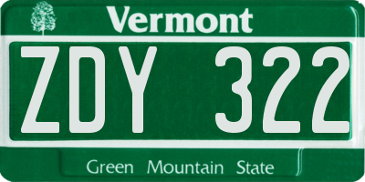 VT license plate ZDY322