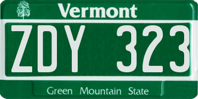 VT license plate ZDY323