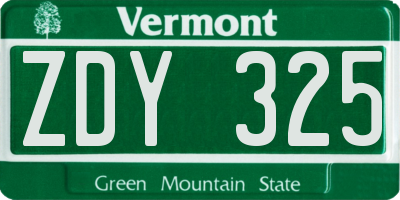 VT license plate ZDY325