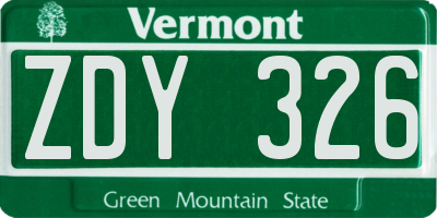 VT license plate ZDY326