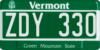VT license plate ZDY330