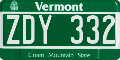 VT license plate ZDY332