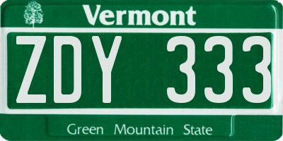 VT license plate ZDY333