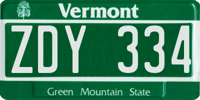 VT license plate ZDY334