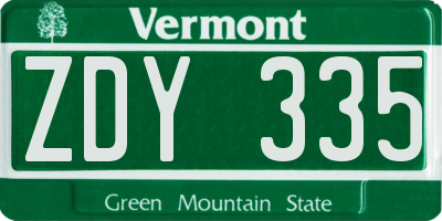 VT license plate ZDY335