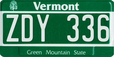 VT license plate ZDY336