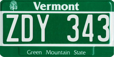 VT license plate ZDY343