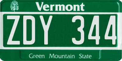 VT license plate ZDY344