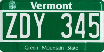 VT license plate ZDY345