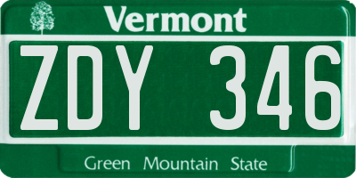 VT license plate ZDY346