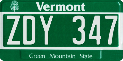 VT license plate ZDY347