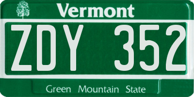 VT license plate ZDY352