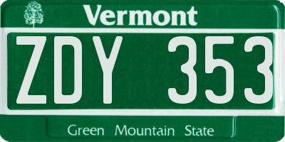 VT license plate ZDY353