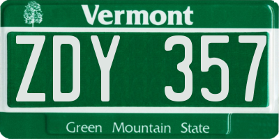 VT license plate ZDY357