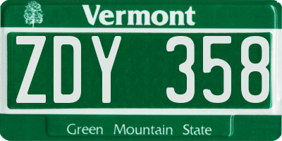 VT license plate ZDY358