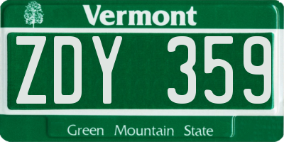 VT license plate ZDY359