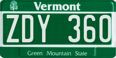 VT license plate ZDY360
