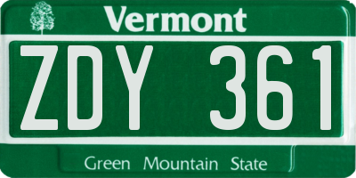 VT license plate ZDY361