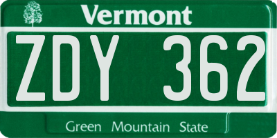 VT license plate ZDY362