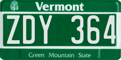 VT license plate ZDY364