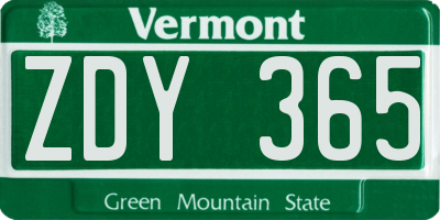 VT license plate ZDY365