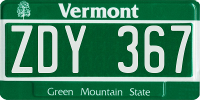 VT license plate ZDY367
