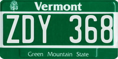 VT license plate ZDY368