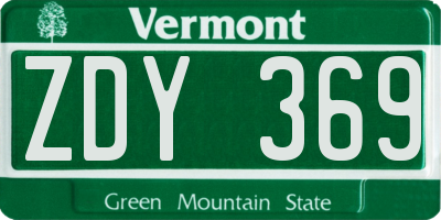 VT license plate ZDY369
