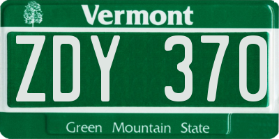 VT license plate ZDY370