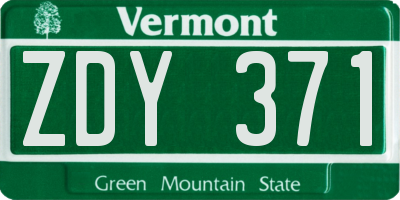 VT license plate ZDY371