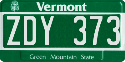 VT license plate ZDY373