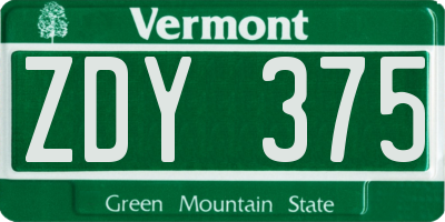 VT license plate ZDY375