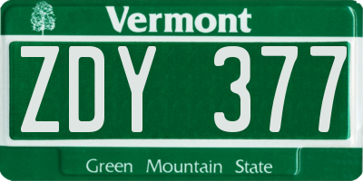 VT license plate ZDY377