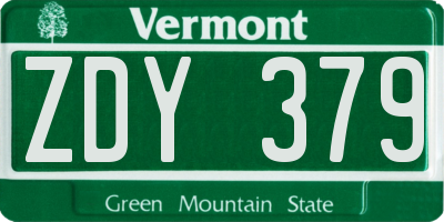 VT license plate ZDY379